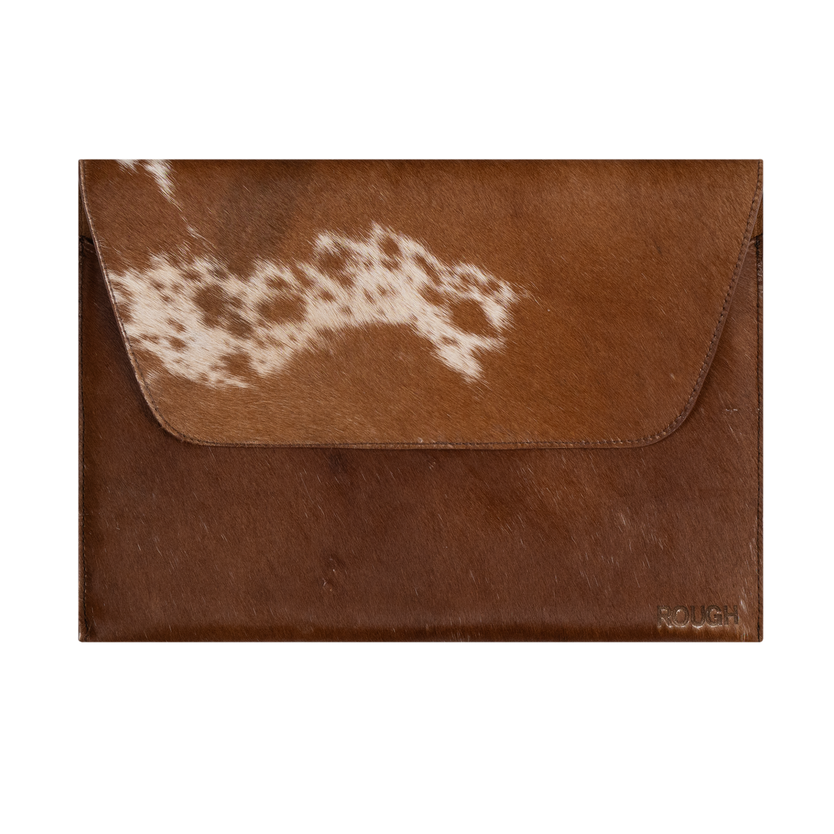 Oak cowhide laptop sleeve, natural hair-on hide, by ROUGH